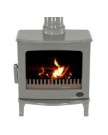 An sage green wood burning stove, a sage green enamel finish stove, eco design stove and high efficiency stove