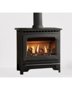 A Matt Black, authentic looking log effect gas stove. Looks like a real log burner. A traditional style stove.
