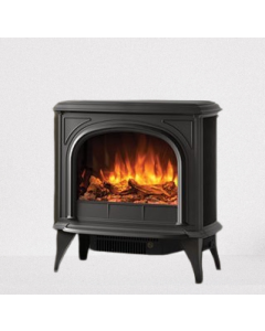 Gazco Huntingdon 20 Matt Black Electric Stove, Fuel Effect Logs, Clear Door