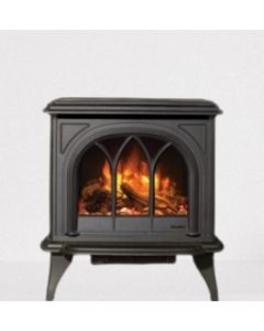 Gazco Huntingdon 40 Matt Black Electric Stove, Fuel Effect Logs, Tracery Door
