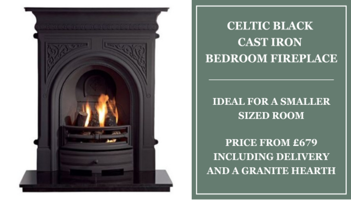 Celtic Black Cast Iron Bedroom Fireplace,Ideal for a smaller sized room,Price from £679 including delivery and a granite hearth